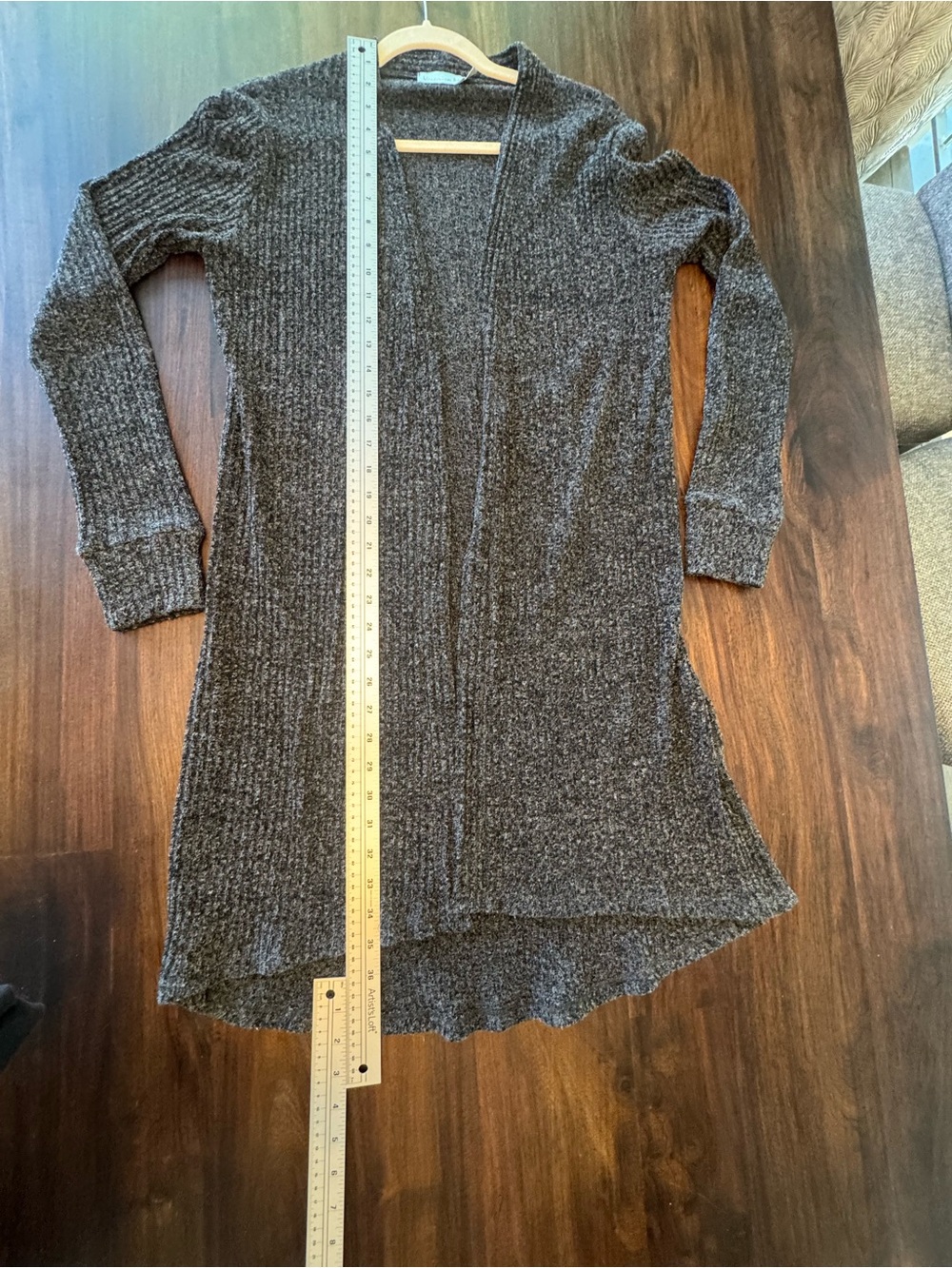 Veronica M Charcoal Gray Ribbed Open Front Long Cardigan S - Picture 4 of 7